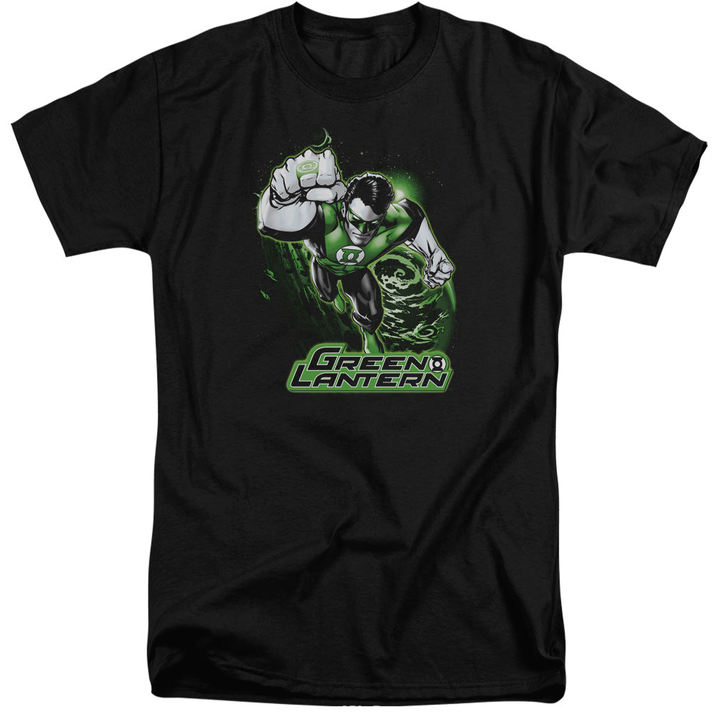 AN OFFCIALLY LICENSED JLA GREEN LANTERN GREEN & GRAY MEN'S TALL FIT T-SHIRT BLACK