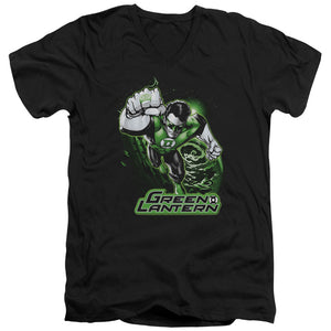 AN OFFCIALLY LICENSED JLA GREEN LANTERN GREEN & GRAY MEN'S V-NECK T-SHIRT BLACK