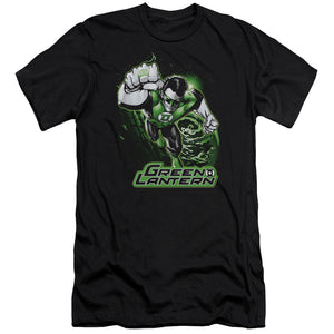 AN OFFCIALLY LICENSED JLA GREEN LANTERN GREEN & GRAY MEN'S PREMIUM SLIM FIT T-SHIRT BLACK