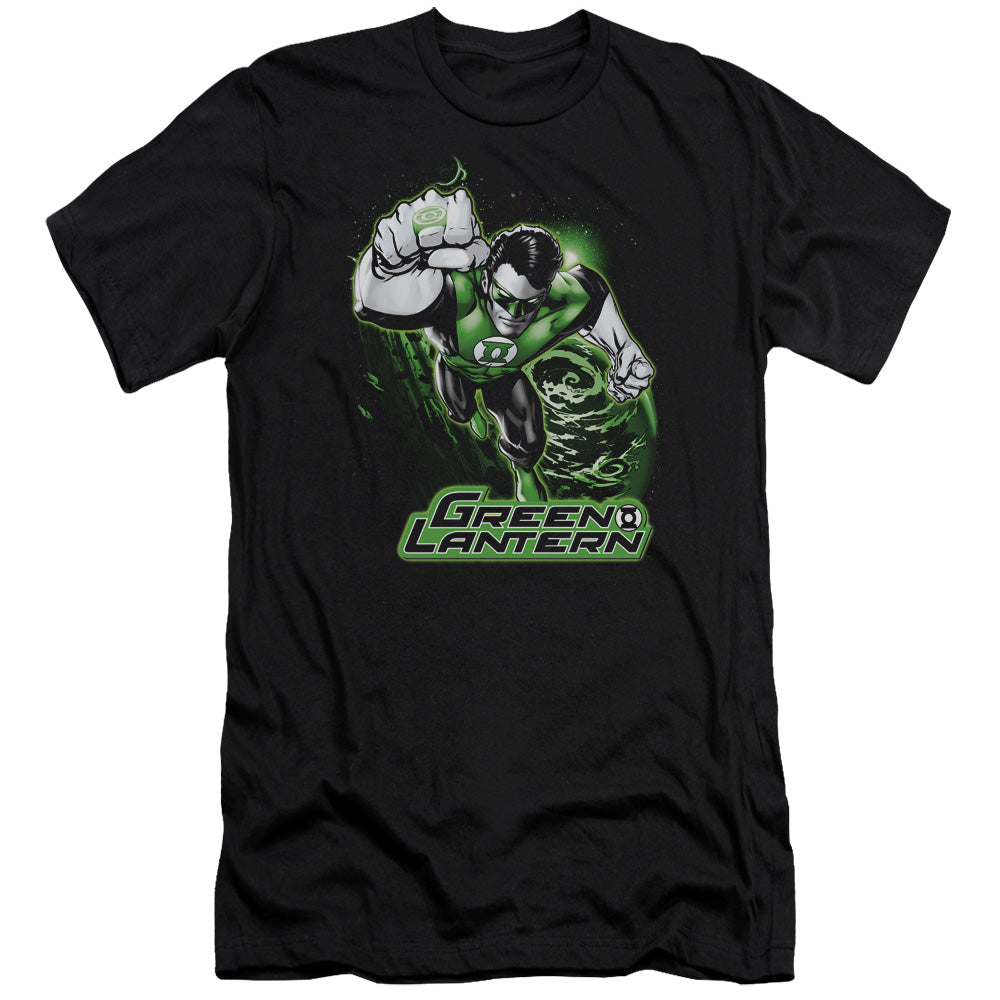 AN OFFCIALLY LICENSED JLA GREEN LANTERN GREEN & GRAY MEN'S PREMIUM SLIM FIT T-SHIRT BLACK