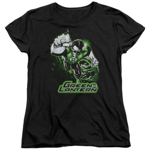 AN OFFCIALLY LICENSED JLA GREEN LANTERN GREEN & GRAY WOMEN'S REGULAR FIT T-SHIRT BLACK