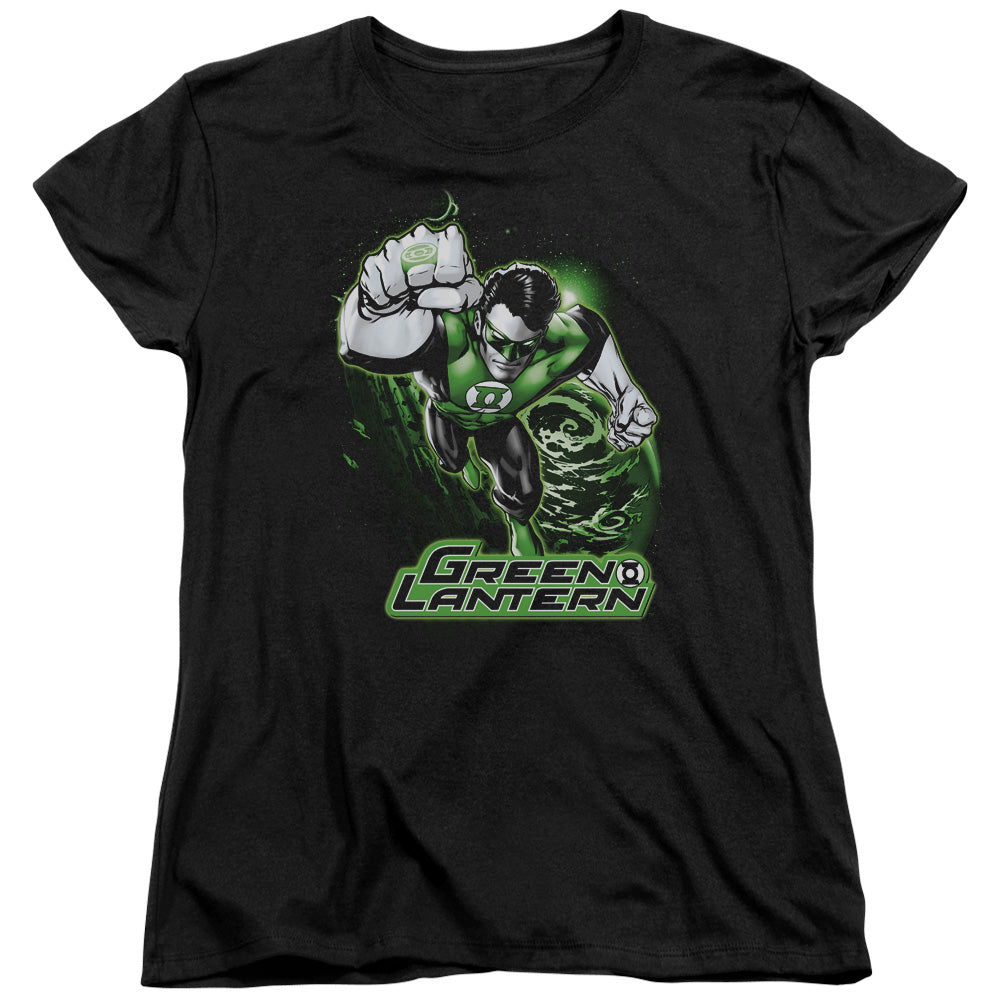 AN OFFCIALLY LICENSED JLA GREEN LANTERN GREEN & GRAY WOMEN'S REGULAR FIT T-SHIRT BLACK