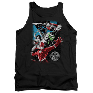 AN OFFCIALLY LICENSED JLA GALACTIC ATTACK ADULT UNISEX TANK TOP BLACK