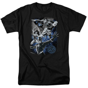 AN OFFCIALLY LICENSED JLA GALACTIC ATTACK NEBULA MEN'S REGULAR FIT T-SHIRT BLACK