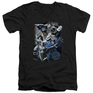AN OFFCIALLY LICENSED JLA GALACTIC ATTACK NEBULA MEN'S V-NECK T-SHIRT BLACK