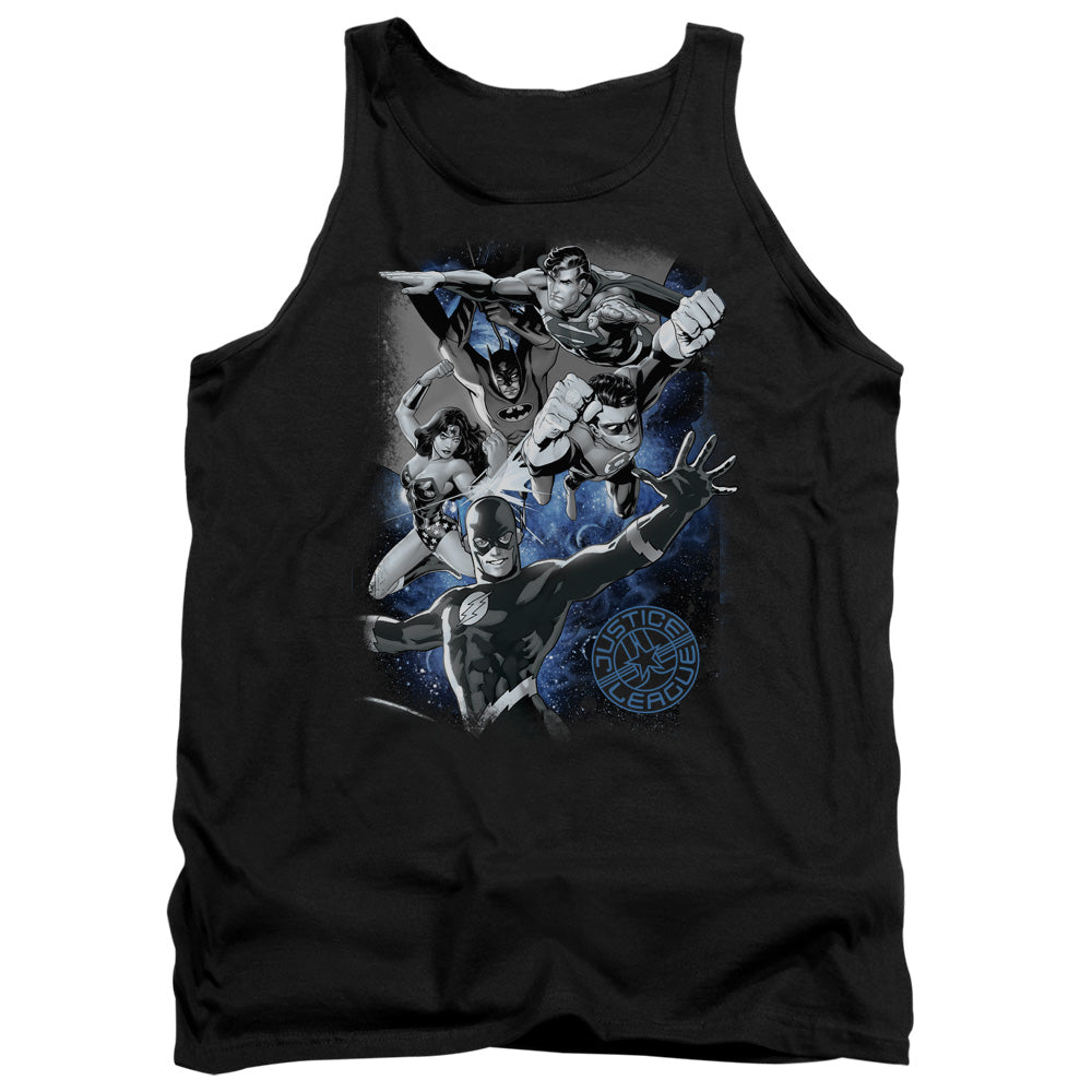 AN OFFCIALLY LICENSED JLA GALACTIC ATTACK NEBULA ADULT UNISEX TANK TOP BLACK