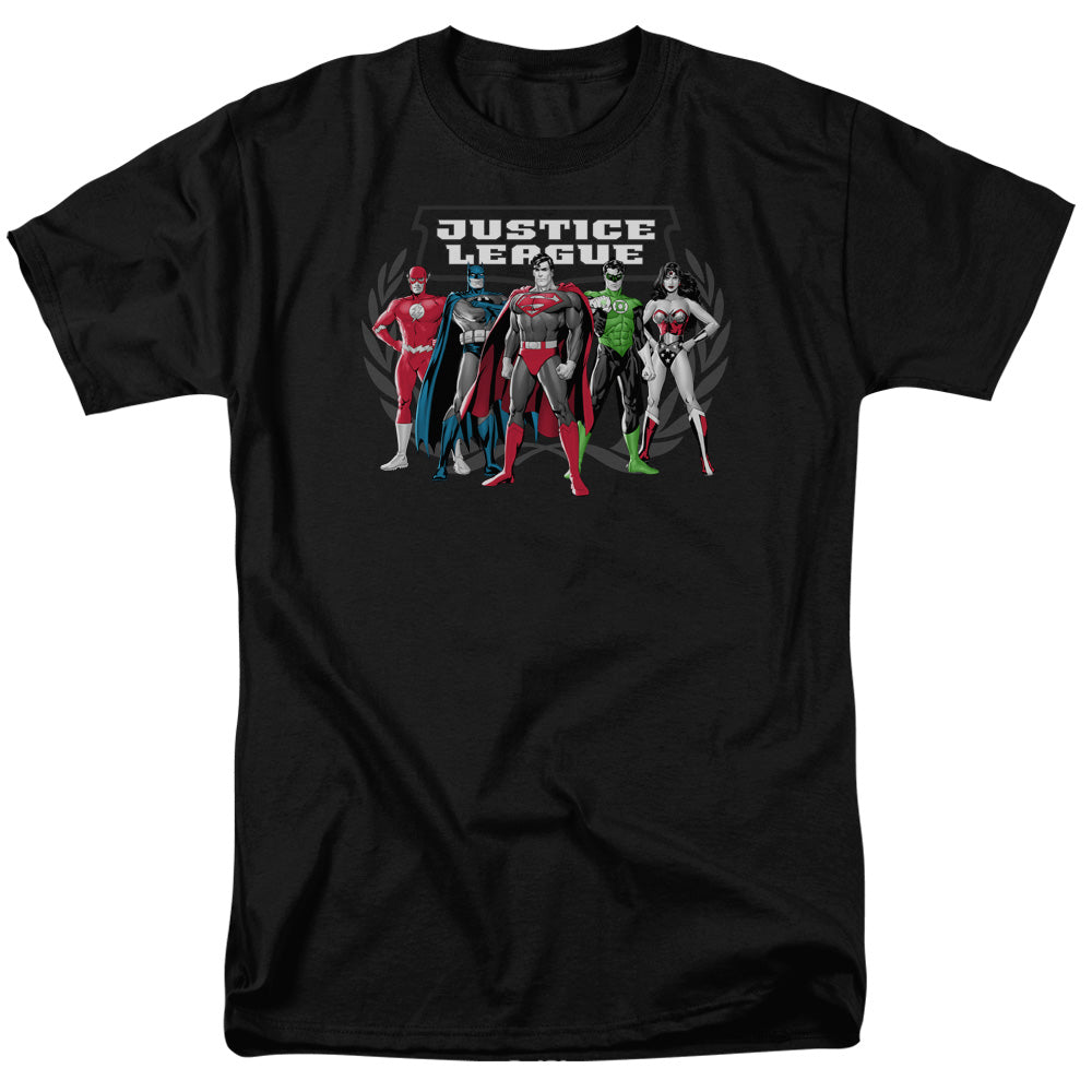 AN OFFCIALLY LICENSED JLA THE BIG FIVE MEN'S REGULAR FIT T-SHIRT BLACK