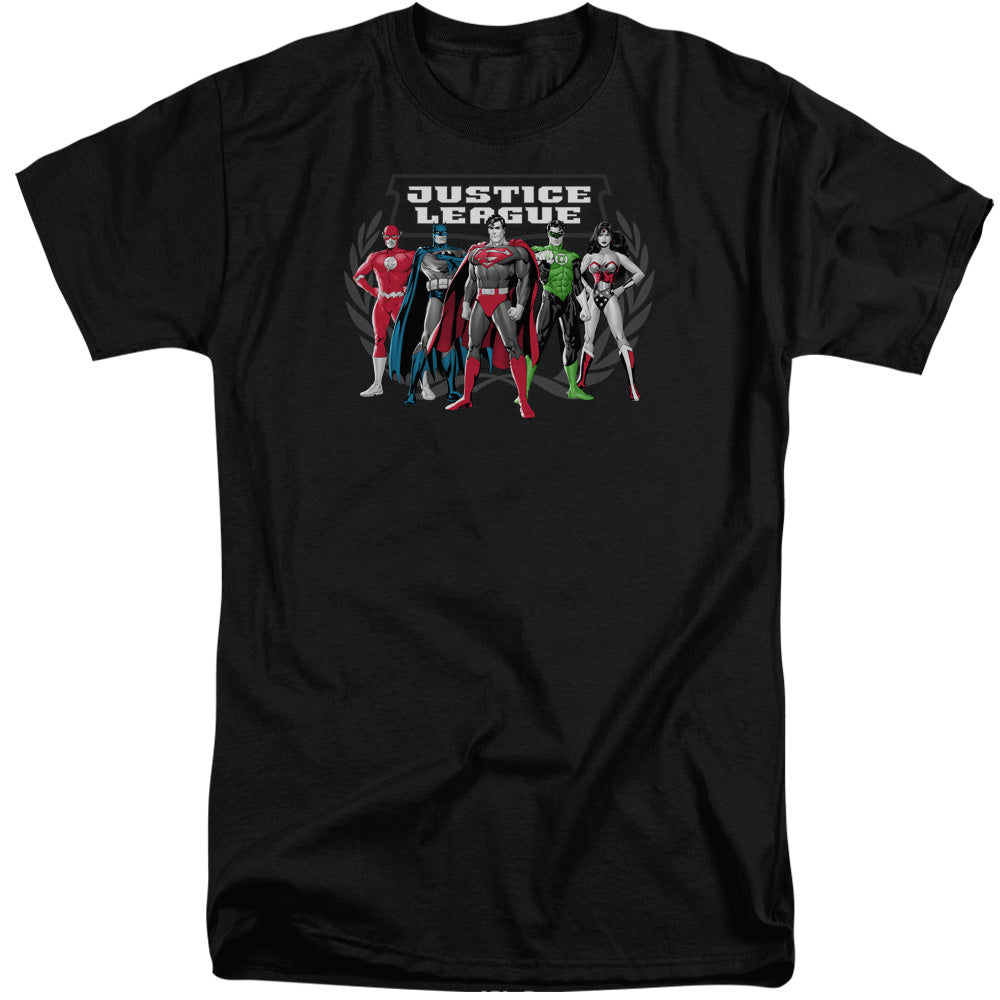 AN OFFCIALLY LICENSED JLA THE BIG FIVE MEN'S TALL FIT T-SHIRT BLACK
