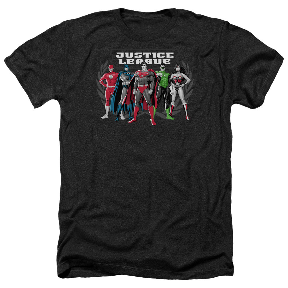 AN OFFCIALLY LICENSED JLA THE BIG FIVE MEN'S HEATHER T-SHIRT CHARCOAL