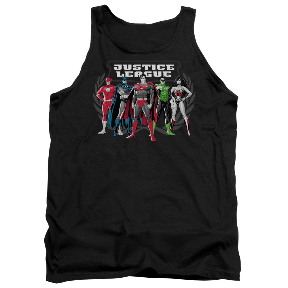 AN OFFCIALLY LICENSED JLA THE BIG FIVE ADULT UNISEX TANK TOP BLACK