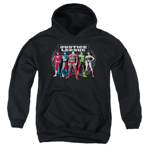 AN OFFCIALLY LICENSED JLA THE BIG FIVE YOUTH HOODIE BLACK