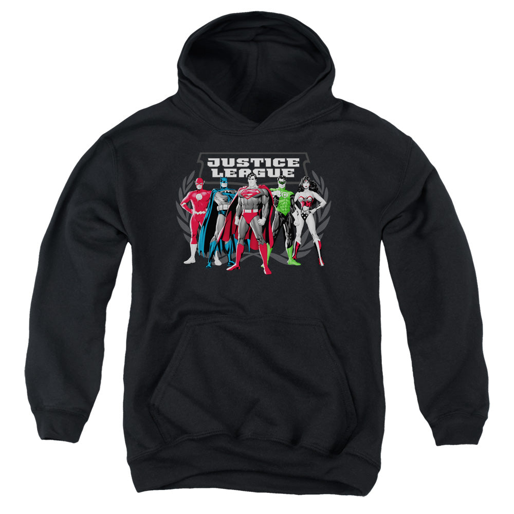 AN OFFCIALLY LICENSED JLA THE BIG FIVE YOUTH HOODIE BLACK