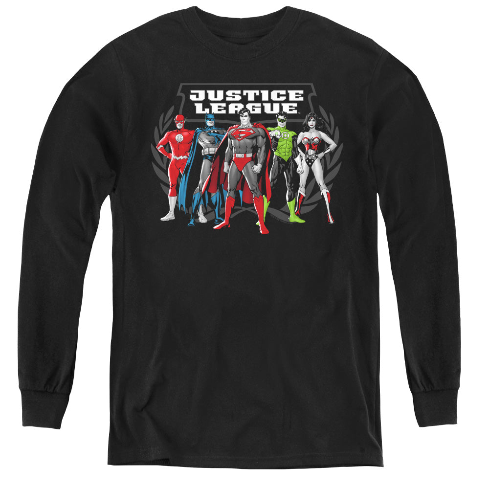 AN OFFCIALLY LICENSED JLA THE BIG FIVE YOUTH LONG SLEEVE T-SHIRT BLACK