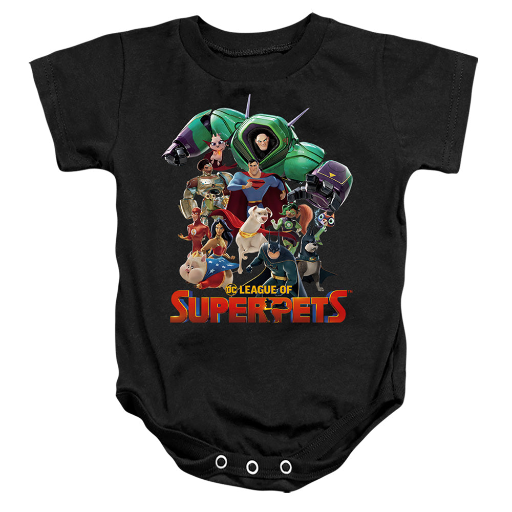 AN OFFCIALLY LICENSED DC LEAGUE OF SUPER PETS SUPER PET PILE BABY BODYSUIT BLACK