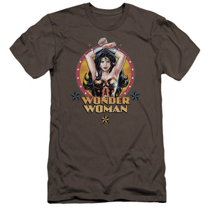 AN OFFCIALLY LICENSED JLA POWERFUL WOMAN MEN'S PREMIUM SLIM FIT T-SHIRT CHARCOAL