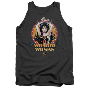AN OFFCIALLY LICENSED JLA POWERFUL WOMAN ADULT UNISEX TANK TOP CHARCOAL