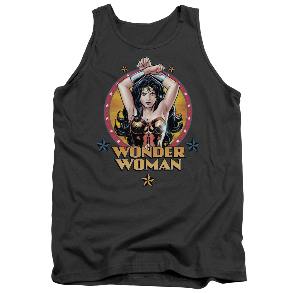 AN OFFCIALLY LICENSED JLA POWERFUL WOMAN ADULT UNISEX TANK TOP CHARCOAL