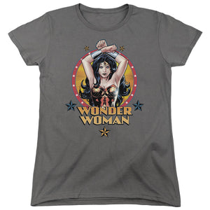 AN OFFCIALLY LICENSED JLA POWERFUL WOMAN WOMEN'S REGULAR FIT T-SHIRT CHARCOAL