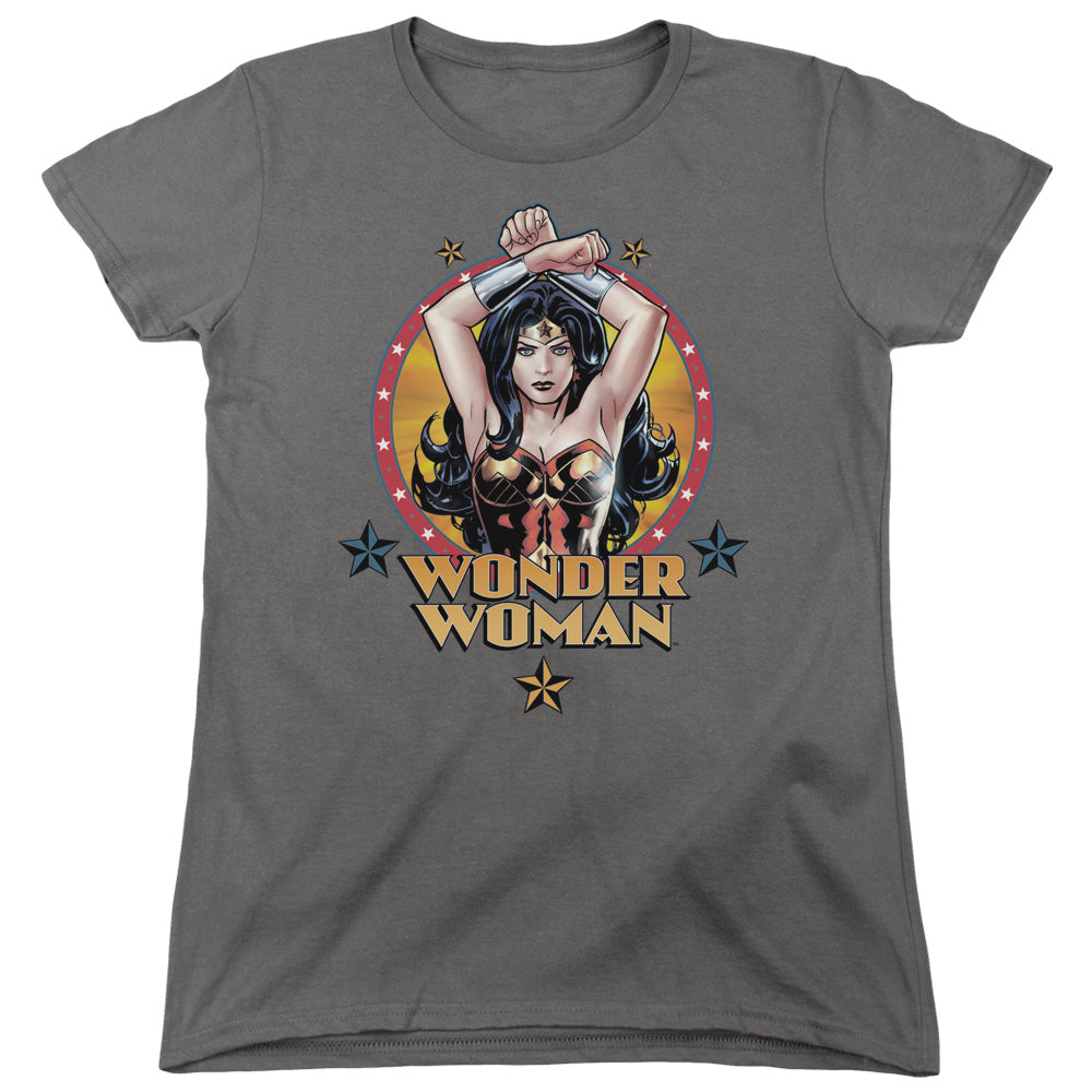 AN OFFCIALLY LICENSED JLA POWERFUL WOMAN WOMEN'S REGULAR FIT T-SHIRT CHARCOAL