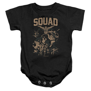 AN OFFCIALLY LICENSED JUSTICE LEAGUE SQUAD 1 BABY BODYSUIT BLACK