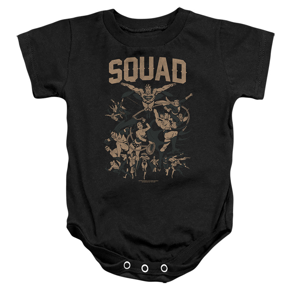 AN OFFCIALLY LICENSED JUSTICE LEAGUE SQUAD 1 BABY BODYSUIT BLACK