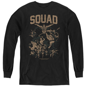 AN OFFCIALLY LICENSED JUSTICE LEAGUE SQUAD 1 YOUTH LONG SLEEVE T-SHIRT BLACK