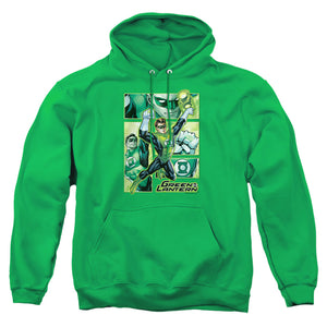 AN OFFCIALLY LICENSED JLA GREEN LANTERN PANELS ADULT UNISEX PULLOVER HOODIE KELLY GREEN