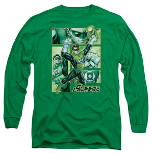 AN OFFCIALLY LICENSED JLA GREEN LANTERN PANELS MEN'S LONG SLEEVE T-SHIRT KELLY GREEN