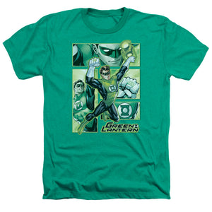 AN OFFCIALLY LICENSED JLA GREEN LANTERN PANELS MEN'S HEATHER T-SHIRT KELLY GREEN