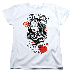AN OFFCIALLY LICENSED JUSTICE LEAGUE CORE EVERYONE WISHES WOMEN'S REGULAR FIT T-SHIRT WHITE