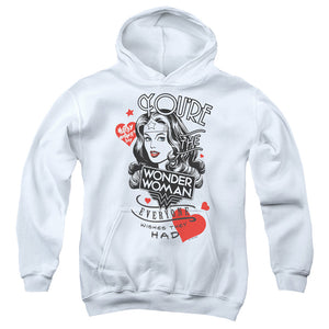 AN OFFCIALLY LICENSED JUSTICE LEAGUE CORE EVERYONE WISHES YOUTH HOODIE WHITE