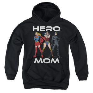 AN OFFCIALLY LICENSED JUSTICE LEAGUE HERO MOM MULTI YOUTH HOODIE BLACK