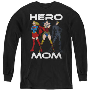AN OFFCIALLY LICENSED JUSTICE LEAGUE HERO MOM MULTI YOUTH LONG SLEEVE T-SHIRT BLACK