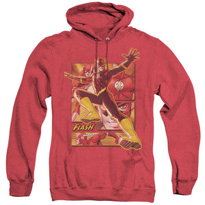 AN OFFCIALLY LICENSED JLA FLASH ADULT UNISEX HEATHER PULLOVER HOODIE RED