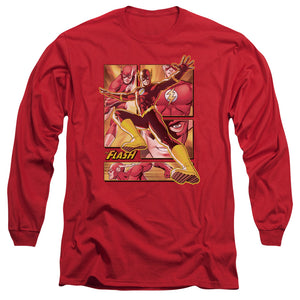 AN OFFCIALLY LICENSED JLA FLASH MEN'S LONG SLEEVE T-SHIRT RED