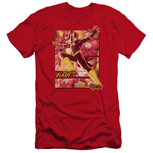 AN OFFCIALLY LICENSED JLA FLASH MEN'S PREMIUM SLIM FIT T-SHIRT RED