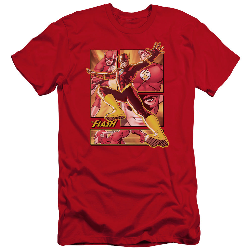 AN OFFCIALLY LICENSED JLA FLASH MEN'S PREMIUM SLIM FIT T-SHIRT RED