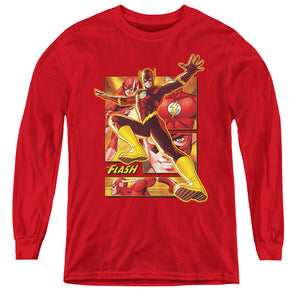 AN OFFCIALLY LICENSED JLA FLASH YOUTH LONG SLEEVE T-SHIRT RED