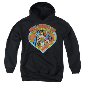 AN OFFCIALLY LICENSED JUSTICE LEAGUE JLA MOTHERS DAY HEART YOUTH HOODIE BLACK