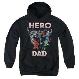 AN OFFCIALLY LICENSED JUSTICE LEAGUE HERO DAD MULTI YOUTH HOODIE BLACK
