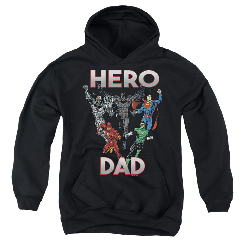 AN OFFCIALLY LICENSED JUSTICE LEAGUE HERO DAD MULTI YOUTH HOODIE BLACK