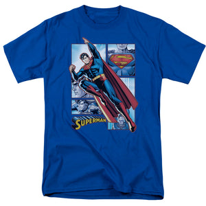 AN OFFCIALLY LICENSED JLA SUPERMAN PANELS MEN'S REGULAR FIT T-SHIRT ROYAL