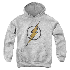 AN OFFCIALLY LICENSED JUSTICE LEAGUE FLASH MUTED COLOR BOLT YOUTH HOODIE ATHLETIC HEATHER