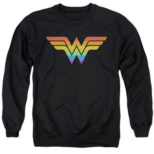 AN OFFCIALLY LICENSED JUSTICE LEAGUE WONDER WOMAN RAINBOW ADULT UNISEX CREWNECK SWEATSHIRT BLACK