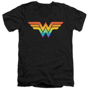 AN OFFCIALLY LICENSED JUSTICE LEAGUE WONDER WOMAN RAINBOW MEN'S V-NECK T-SHIRT BLACK
