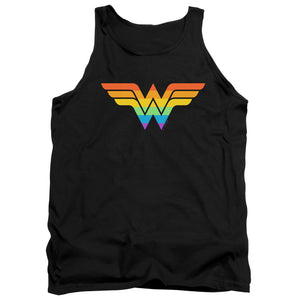 AN OFFCIALLY LICENSED JUSTICE LEAGUE WONDER WOMAN RAINBOW ADULT UNISEX TANK TOP BLACK