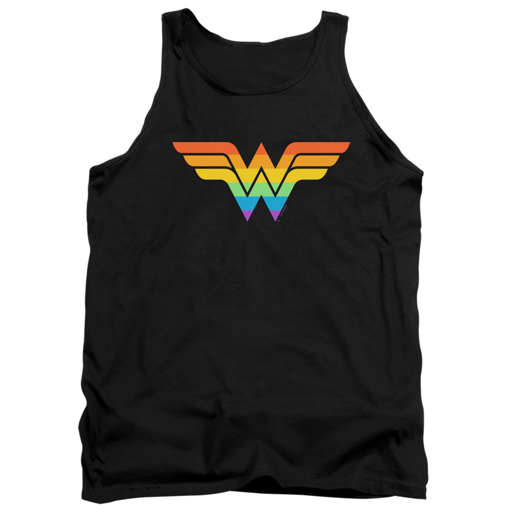 AN OFFCIALLY LICENSED JUSTICE LEAGUE WONDER WOMAN RAINBOW ADULT UNISEX TANK TOP BLACK