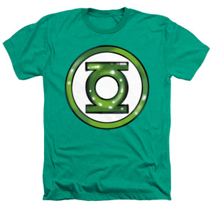 AN OFFCIALLY LICENSED JUSTICE LEAGUE GREEN LANTERN AIRBRUSH LOGO MEN'S HEATHER T-SHIRT KELLY GREEN