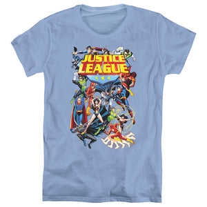 AN OFFCIALLY LICENSED JLA LEAGUE A PLENTY WOMEN'S REGULAR FIT T-SHIRT CAROLINA BLUE