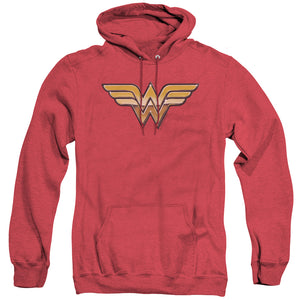 AN OFFCIALLY LICENSED JLA GOLDEN ADULT UNISEX HEATHER PULLOVER HOODIE RED